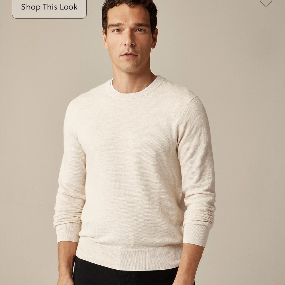 J. Crew Men’s Cotton Pique-Stitch Crewneck Sweater in Heather Natural Size XL